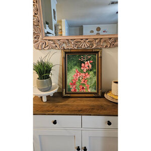 Vintage Hand-Painted Watercolor Floral Art – 11x14 – Bamboo-Style Frame